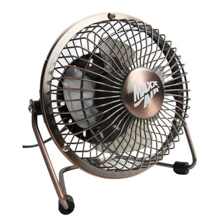 4 in. mini desk fan with USB plug in copper finish.