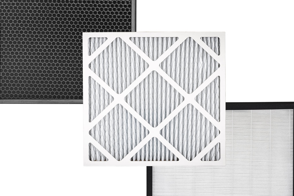 The 3 filters used in our portable AS1000WHT air purifier unit. 