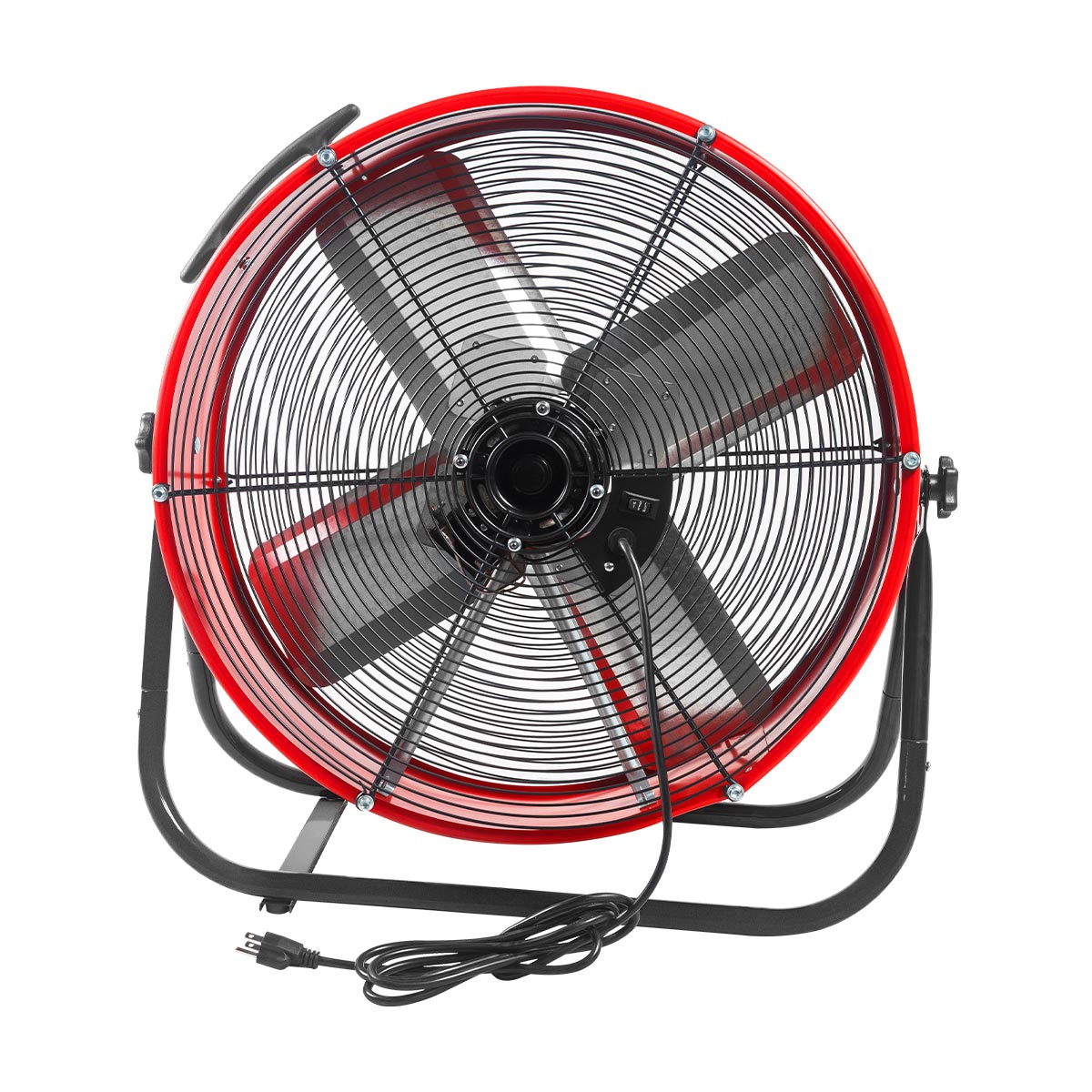 Rear view of the 24 in. industrial drum fan with easy access rocker switch and powerful direct drive motor. 