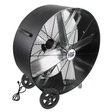  36 in. belt drive drum fan with heavy duty polyethylene housing in black finish.