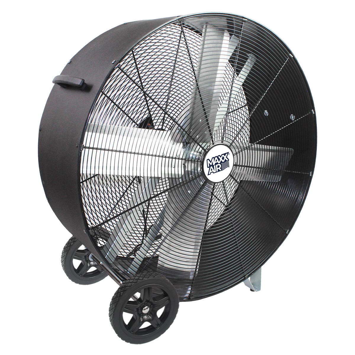 36 in. commercial grade direct drive drum fan with heavy duty polyethylene housing in black finish.