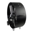 Right side of the commercial grade poly fan showing the portable features such as the handle and non-skid positioning legs.