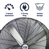 Features of the 42 in. belt drive fan include 2 speed operation, portable design, and 3 prong electric plug. 