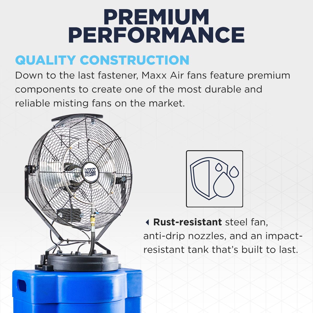 The CDHP1840BLU mister is made of quality rust-resistant components that are built to last. 