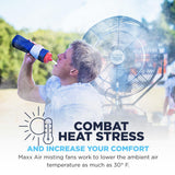 Maxx Air misting fans work to lower the ambient air temperature as much as 30° F, aiding in lowering the body's core temperature and thus reducing heat-related injuries. 