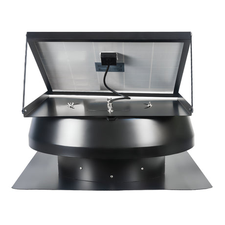 Back view of the solar roof mount attic ventilator in black.