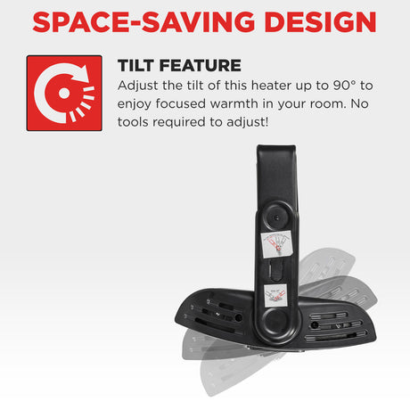 This tilting heater adjusts up to 90 degrees with no tools needed to focus the warmth where you need it.