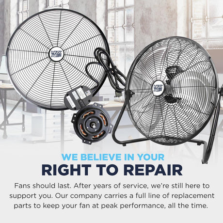 Our company values your right to repair - we stock a full line of replacement parts to keep your fan running at peak performance, all the time. 