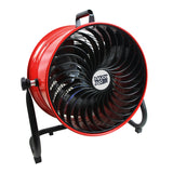 16 in. high velocity floor fan with deep shroud in red finish for focused airflow.