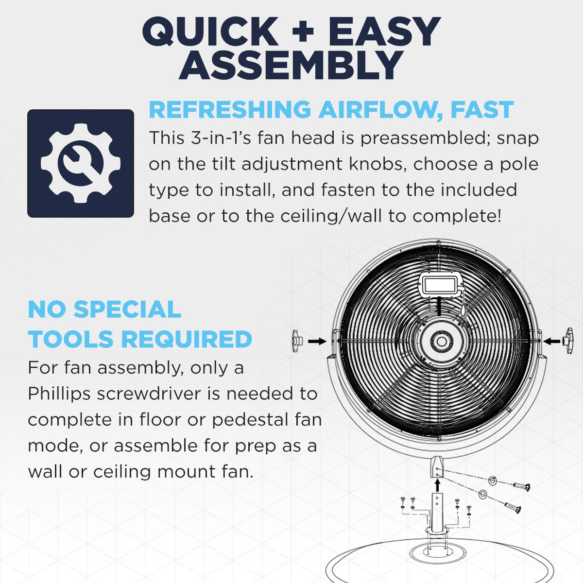 20 In. 3-Speed Tilting Outdoor Rated 3-IN-1 Pedestal Fan