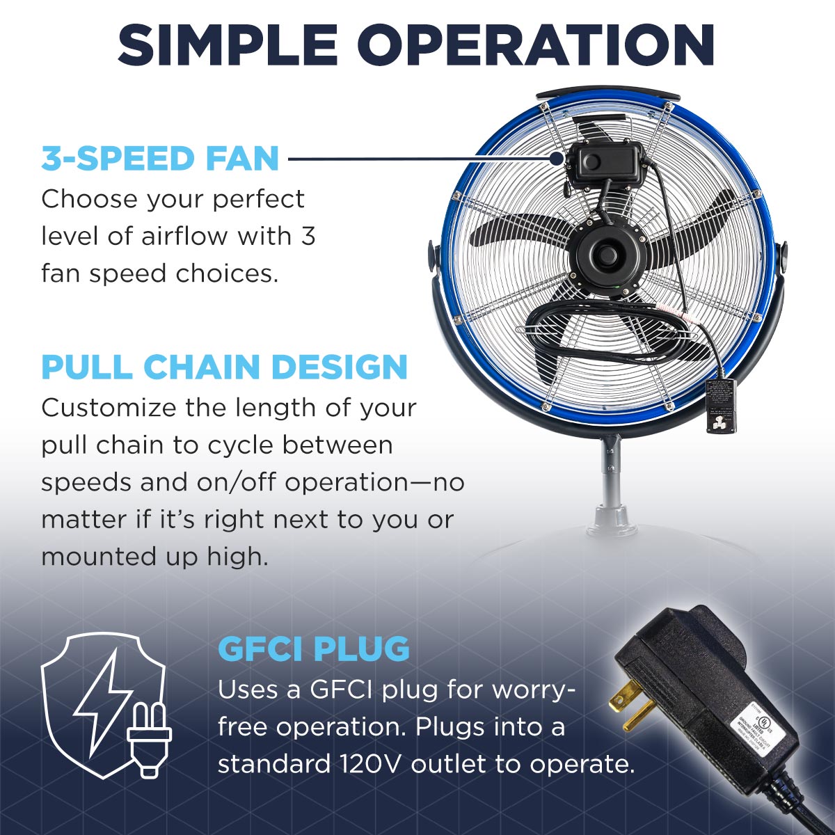 20 In. 3-Speed Tilting Outdoor Rated 3-IN-1 Pedestal Fan