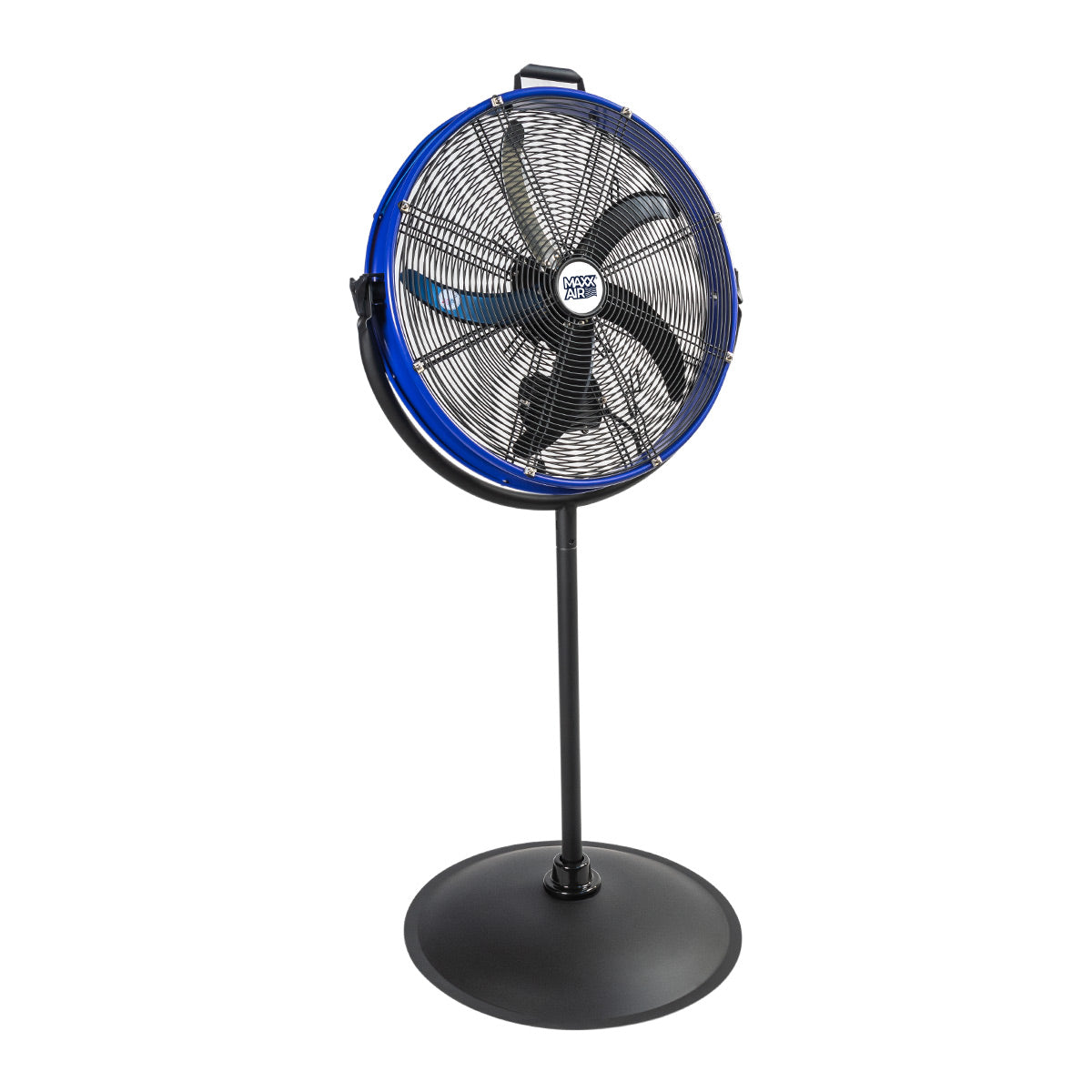 20 in. pedestal fan in a rust-resistant powder coated metal in blue finish.