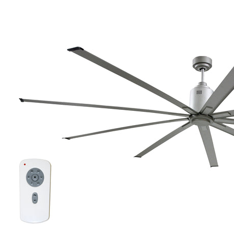 72 in. industrial ceiling fan in metallic brushed nickel finish with large diameter fan blades.
