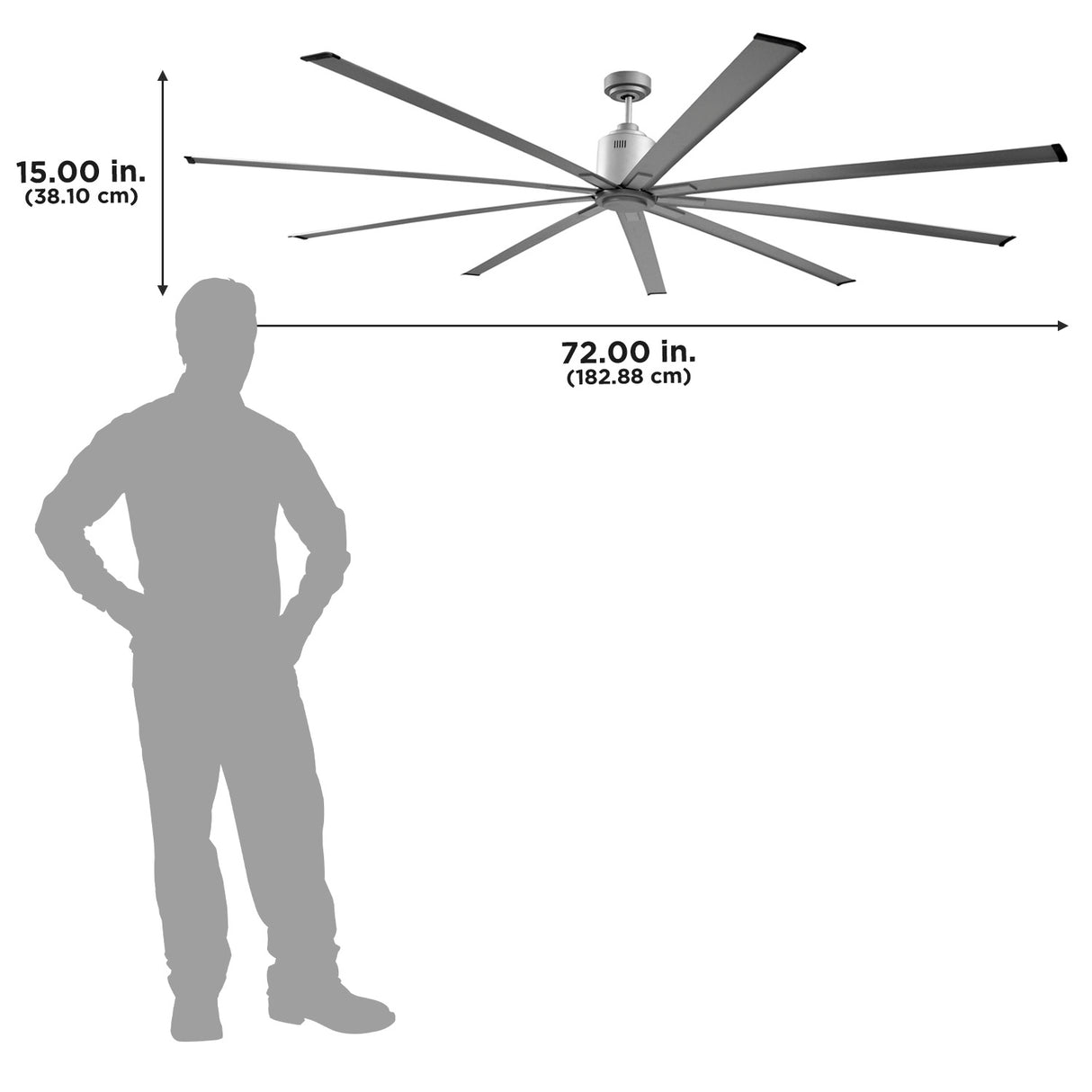 The ICF72 is 15" high with a 72" diameter. 