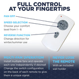 This ceiling fan with remote allows you to control speed for multiple fans, and includes a wall holder for storage. 