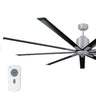 Large diameter 96 in. industrial ceiling fan in chrome and gloss black combination finish.