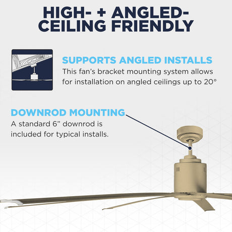 The Maxx Air ICF96 moves big air, even on high or angled ceilings up to 20 deg., using the included 6" downrod. 