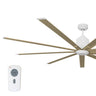 Large diameter 96 in. industrial ceiling fan in gold and white combination finish.