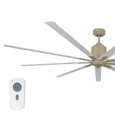 Large diameter 96 in. industrial ceiling fan in brass and white combination finish.