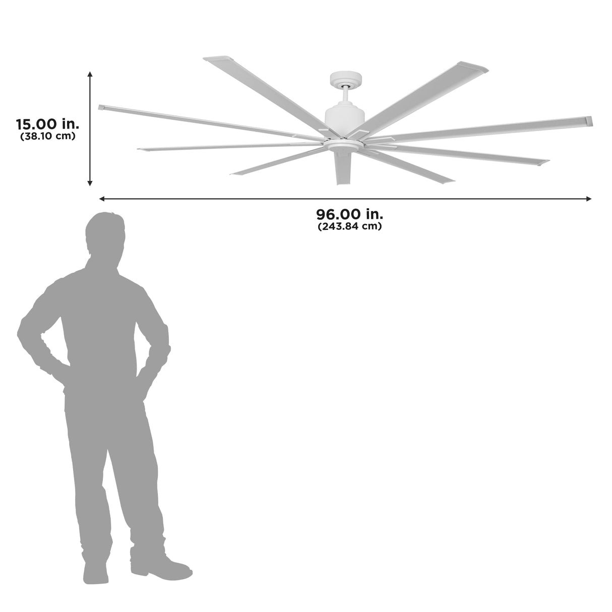 The ICF96 is 15" high with a 96" diameter. 