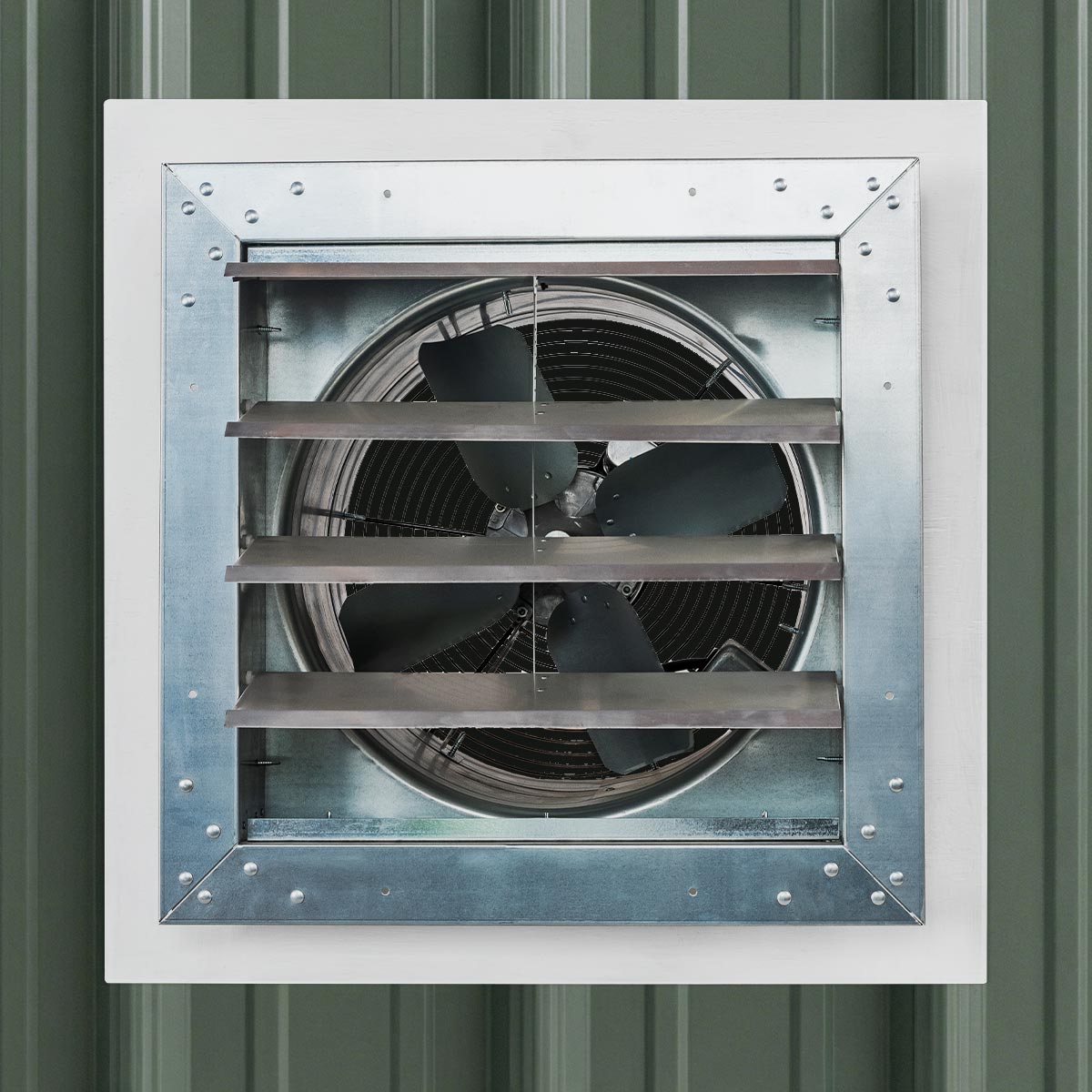 Mockup of an IF14R installed on an R-panel corrugate wall using the adapter frame as a base. 
