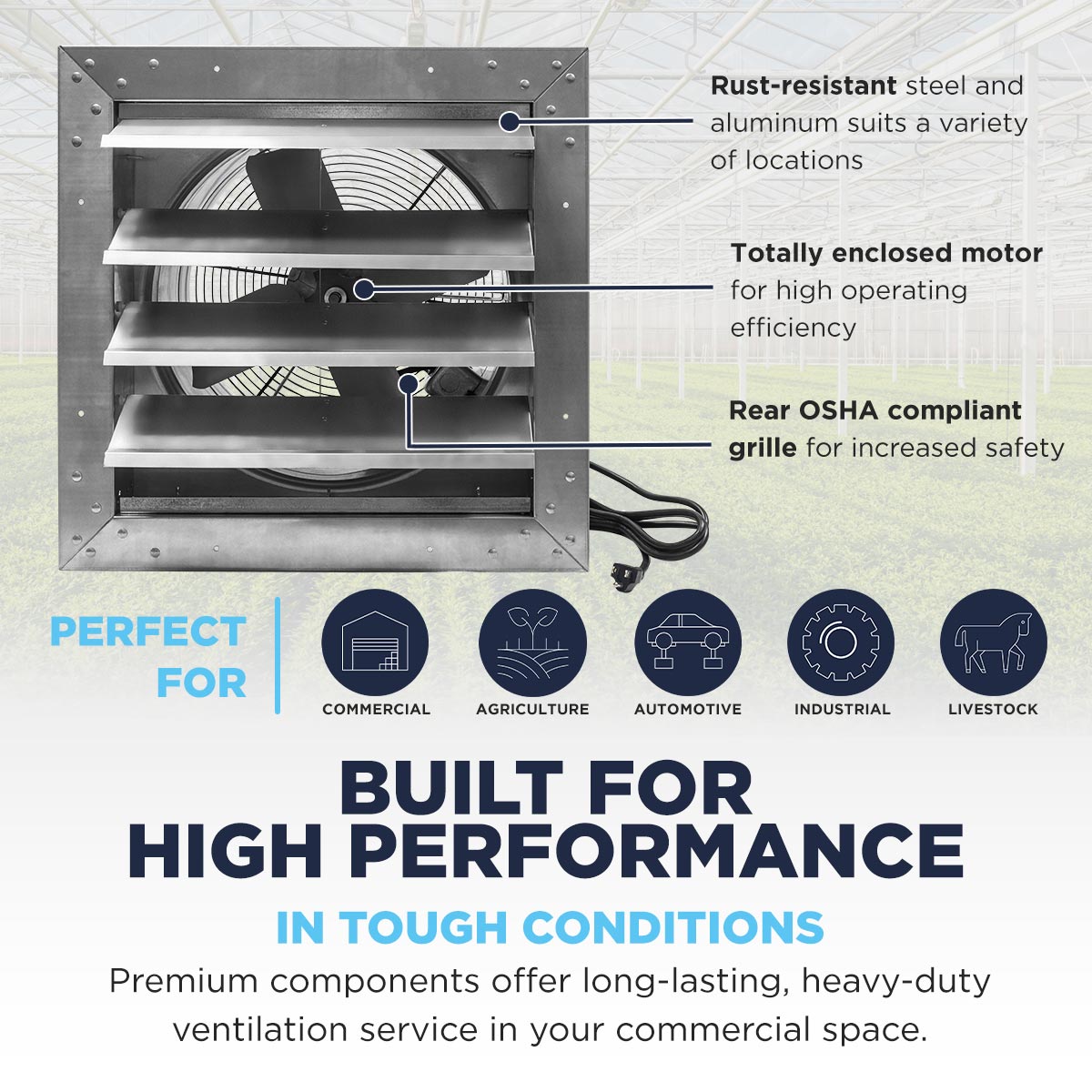 14 In. Heavy Duty Exhaust Fan with High Performance Totally Enclosed Motor