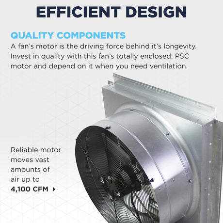 The Maxx Air IF24 has an efficient totally enclosed PSC motor that moves up to 4100 CFM. 