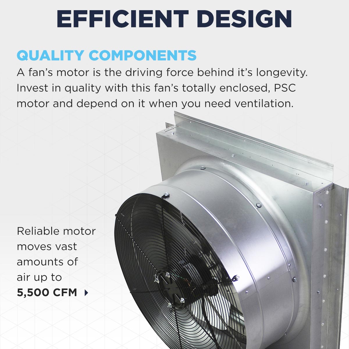 The Maxx Air IF30 has an efficient totally enclosed PSC motor that moves up to 5500 CFM. 