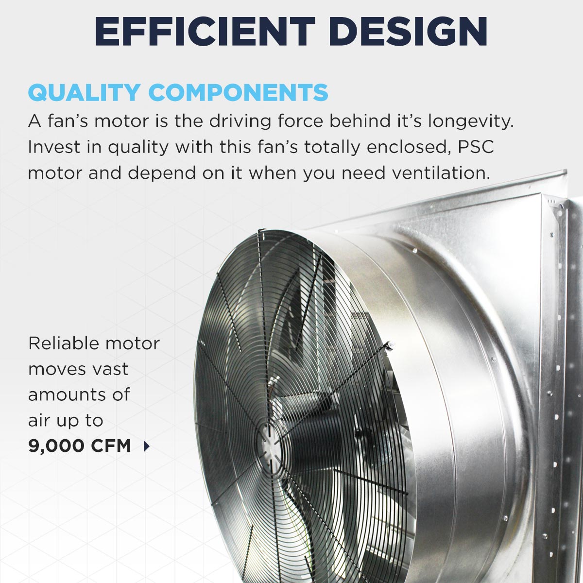 The Maxx Air IF36 has an efficient totally enclosed PSC motor that moves up to 9000 CFM. 