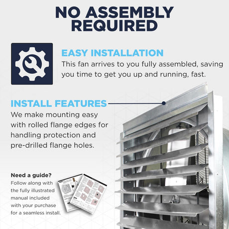 This heavy duty exhaust fan is easy to install with an illustrated manual.