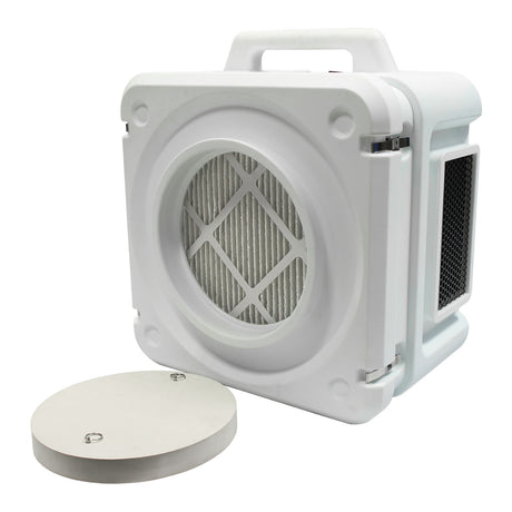 The QuFresh air scrubber features a heavy-duty rotomolded housing that can be placed in 3 positions to clean air at 500 CFM. 