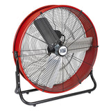 24 in. red commercial tilt fan constructed with a heavy-duty powder coated steel drum.