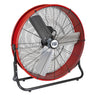 24 in. red commercial tilt fan constructed with a heavy-duty powder coated steel drum.