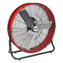  24 in. red commercial tilt fan constructed with a heavy-duty powder coated steel drum.