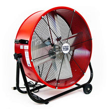  24 in. high velocity tilt fan in a powder-coated red finish, constructed with a heavy-duty powder coated steel housing.