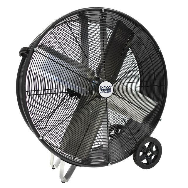 30 in. pro direct drive drum fan with metal housing in black finish.