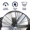 Features of the 36 in. belt drive fan include 2 speed operation, portable design, and 3 prong electric plug. 
