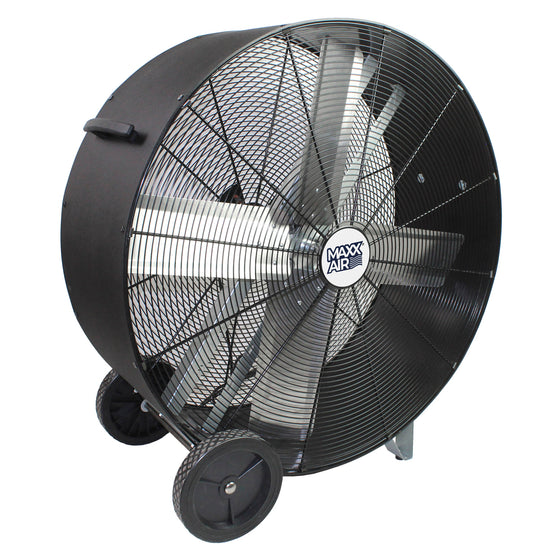 36 in. commercial grade direct drive drum fan with heavy duty polyethylene housing in black finish.