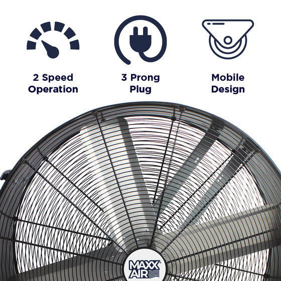 Features of the 30 in. polyethylene fan include 2 speed operation, portable design, and 3 prong electric plug. 