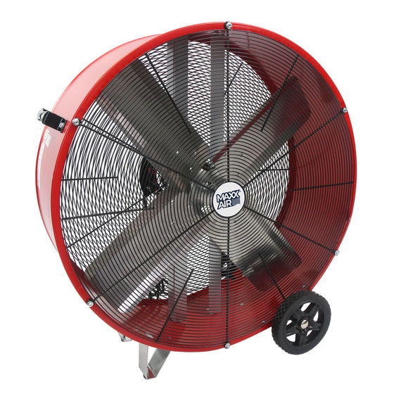 36 in. direct drive drum fan constructed of a heavy duty steel housing in powder-coated red finish. 