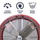Features of the 36 in. air circulator include 2 speed operation, portable design, and a 3 prong electric plug. 