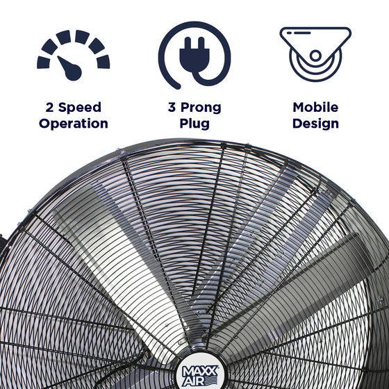 Features of the 42 in. belt drive fan include 2 speed operation, portable design, and 3 prong electric plug. 