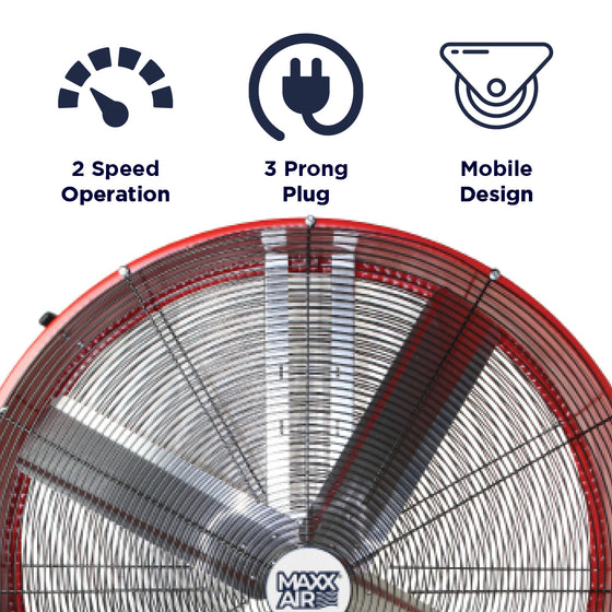 Features of the 48 in. belt drive fan include 2 speed operation, portable design, and a 3 prong electric plug. 