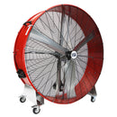 60 in. Pro series metal barrel fan in red finish with caster wheels.
