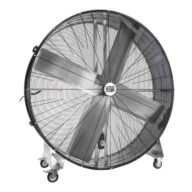 60 in. Pro series belt drive metal barrel fan in black finish with caster wheels.