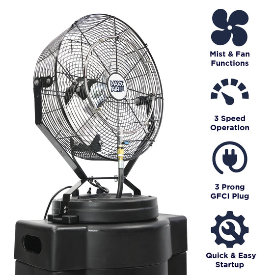 Features of the CDHP1840GRY include independent mist and fan functions, 3 speed operation, 3 prong GFCI electric plug, and quick and easy startup.