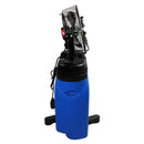 Right side profile view of the 14 in. outdoor misting fan showing the poly tank with foot brace extended. 