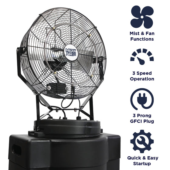 Features of the CDMP1840GRY include independent mist and fan functions, 3 speed operation, 3 prong GFCI electric plug, and quick and easy startup.