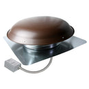 1,400 CFM steel roof mount exhaust fan in brown finish showing the adjustable thermostat with conduit.