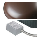Detailed close-up of steel dome in brown finish and adjustable thermostat.